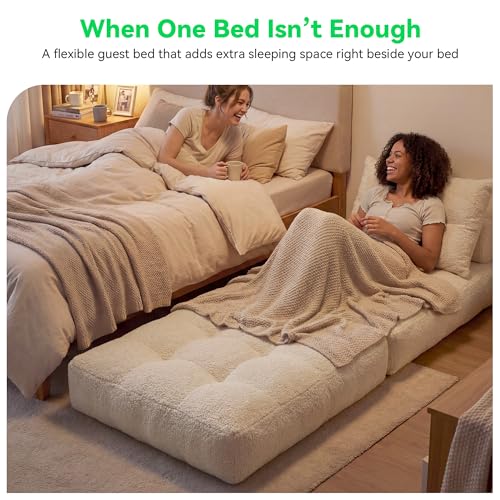 Image of MONVANE Folding Sofa Bed, 3-in-1 Convertible Sleeper Chair Bed, Fold Out Floor Futon Chair with Pillow, Single Couch for Small Spaces, Living Room, Guest Room, Beige