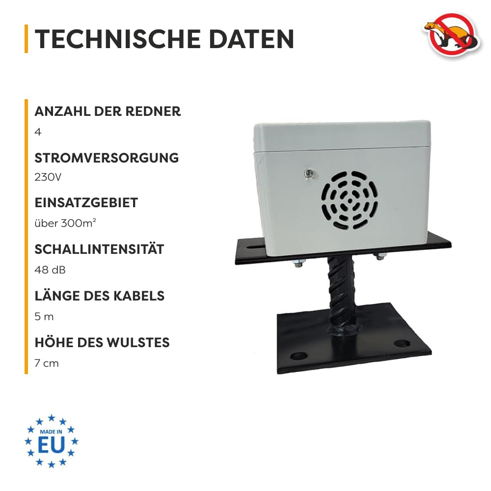 Hermetischer Ultraschall Mardervertreiber Light&Flash – 4 Lautsprecher | Leise 48 dB | Für Parkplatz, Dachboden & Außenbereiche | IP54D