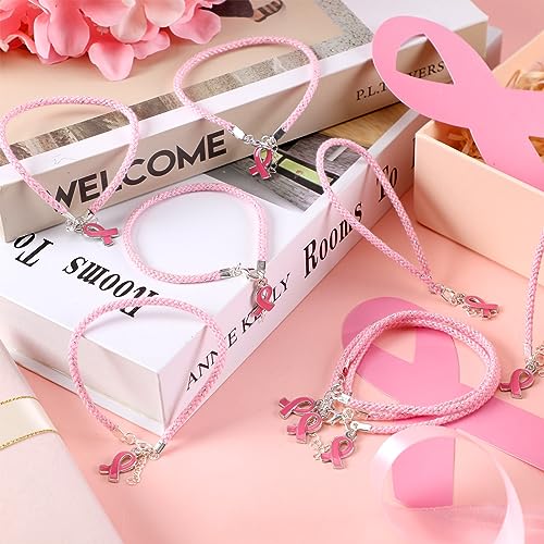 Karenhi 24 Pcs Breast Cancer Awareness Adjustable Bracelets with Pink Ribbon Charms for Women Breast Cancer Awareness Gifts2