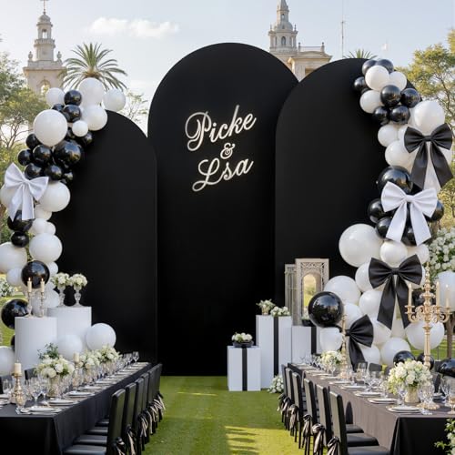 Black Arch Backdrop Cover Set of 3 7.2ft 6.6ft 6ft Stretchy Spandex Fitted Wedding Arch Cover for Round Top Chiara Backdrop Stand Covers for Wedding Birthday Party Decoration