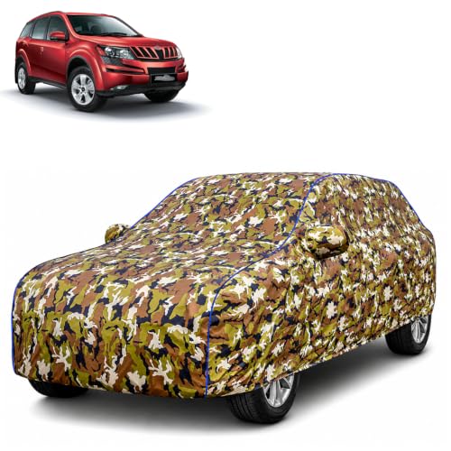 Image of Waterproof Car Body Cover for Mahindra XUV 500 with Mirror Pocket| Cotton Inner Lining | Triple Stitched | All Weather Protection | Dust, UV & Rain Proof (Camouflage with Blue Piping)