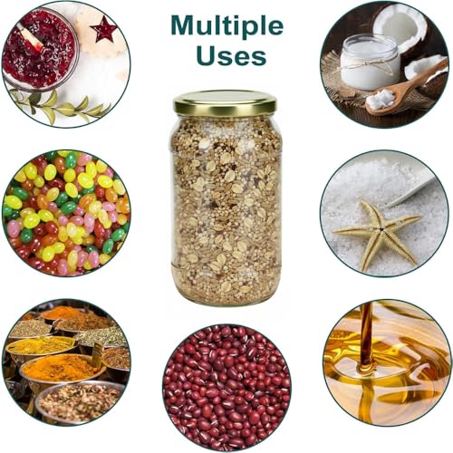 Image of Glassbunny Glass Jar Containers Set of 6 for Kitchen Storage - 200ml Each - Airtight Gold Lids, BPA-Free, Food Safe Pantry Storage Jars for Dry Food, Sugar, Snacks & Spices