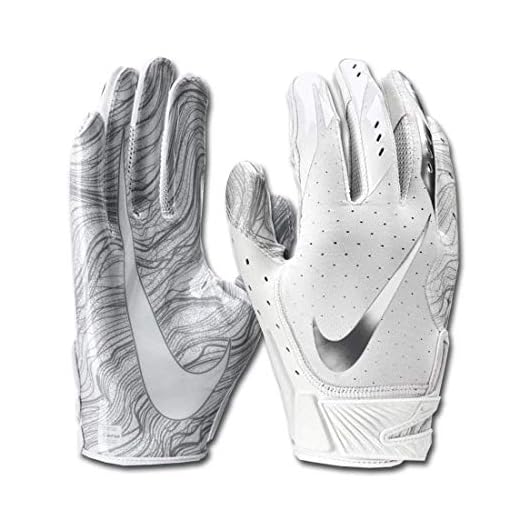Nike Men's Vapor Jet 5.0 Football Gloves White/Chrome (White/Chrome, Large)