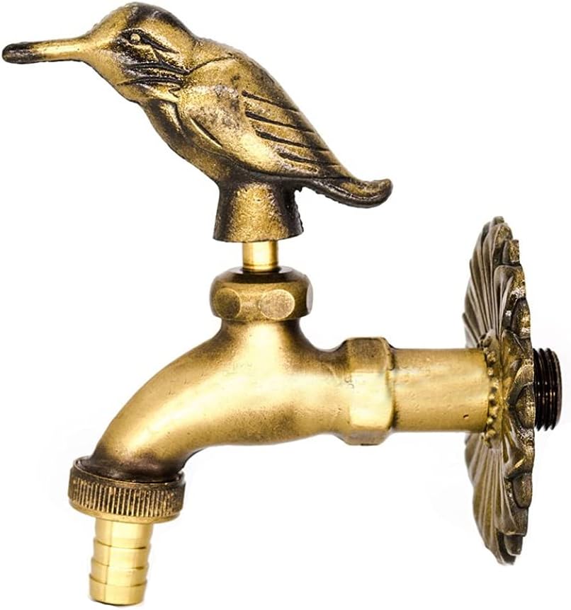 Outdoor Faucet Spigot Solid Decorative Antique Brass Bird Finish Garden Yard Faucet Wall Mounted Tap Bibcock Hose Not Included