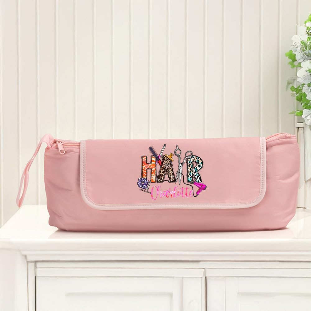 Personalized Hair Tools Travel Bag and Insulation Mat for Women, Custom Name on 2 in 1 Portable Organizer Bags for Straighteners and Haircare Accessories (Scissor Leopard Print)