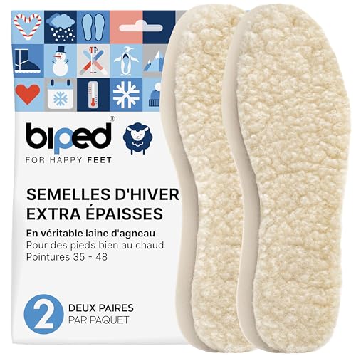 biped 2 paires de semelles en laine d'agneau - Semelles extra-épaisses en véritable laine d'agneau - Semelles chauffantes pour hommes et femmes z1015(41)