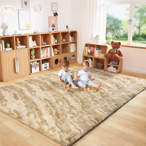 HOMORE 5x8 Area Rug for Living Room, Tie-dye Beige Fluffy Furry Shaggy Rugs for Bedroom, Super Soft and Comfy Carpet for Kids Room, Cute Carpets for Nursery Boys Girls Home Decor