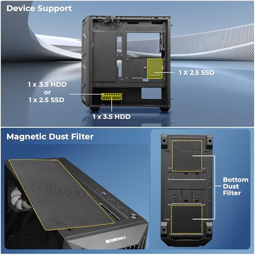 Image of Zebronics Gaming PC Cabinet, E-ATX /ATX Support, USB 3.0, RGB Fans, High Airflow Design, Tempered Glass Panel, Top & Front 360mm AIO Support, Bottom PSU Design, Magnetic Dust Filters (Rogue, Black)