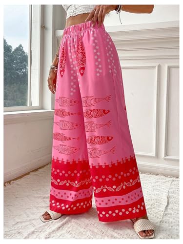 MakeMeChic Women's Floral Wide Leg Pants Beach Vacation High Waist Boho Palazzo Trousers2