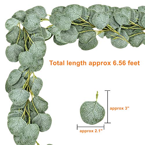 LJDJ Artificial Eucalyptus Garland – 6.5 Ft Faux Silk Eucalyptus Leaves Plant Fake Leaf Greenery Vines Twig Wreath Decorations for Wedding Holiday Party Backdrop Arch Floral Mantle Table Wall Dcor