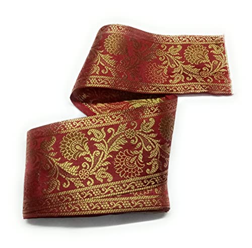 Image of Floral Brocade Ethnic Work Laces and Borders Material for Dresses, Sarees, Lehenga, Suits, Blouses, Dupatta, chunri and Crafts