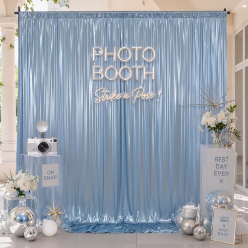 Image of 20x10ft Wrinkle Free Dusty Blue Sequin Backdrop Curtain for Wedding Parties