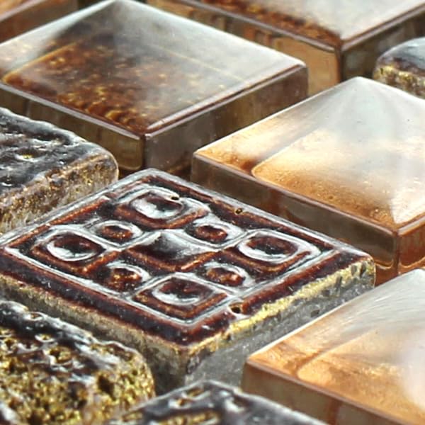 Glas Kalkstein Marmor Mosaik Fliesen Braun Gold Mix 15x15x8mm