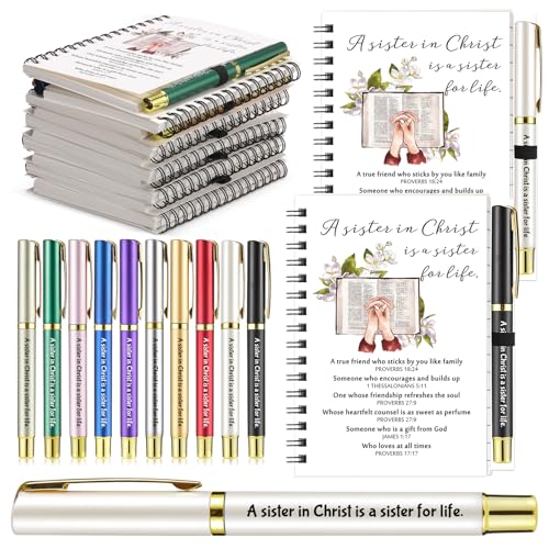 Fullhawl 40 Pcs Sister in Christ Notebook Pen Set, Spiral 10 Colors
