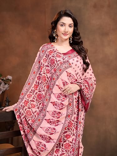 Image of Garden Vareli Floral Booti Print Crepe Saree With Unstitched Blouse Piece