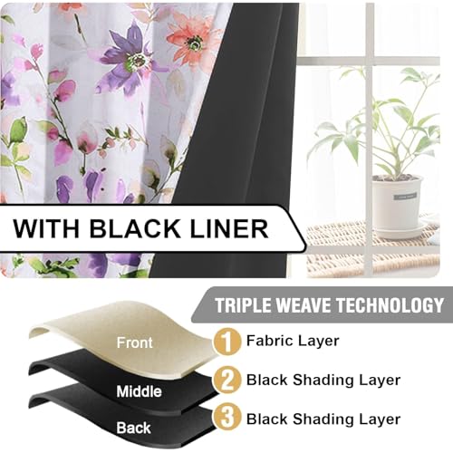 Image of Cloth Fusion Printed 100% Blackout Window Curtains 5 Feet Long Set of 2, Room Darkening Parda with Stainless Steel Grommets for Home Decor (5x4.5 Feet, Purple Lotus)