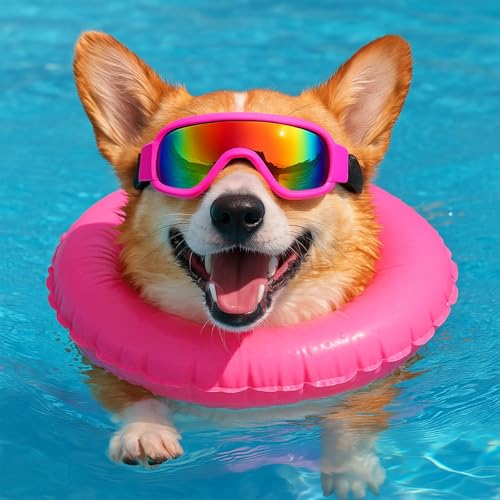 Wanmu hundebrille für kleine Rassen, UV-Schutz Hunde Sonnenbrille mit Verstellbaren Riemen, Winddicht Stylisch Haustier-Augenschutz für Autofahren, Outdoor-Aktivitäten Augenschutz(Rosa)