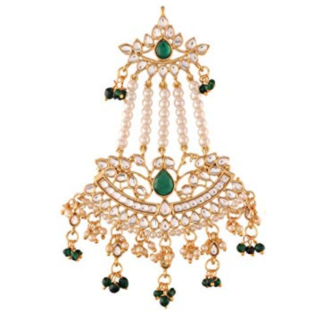 I Jewels Gold Plated Traditional Kundan & Pearl Hair Jewellery Passa Headpiece Hair Accessory For Women/Girls (Green) (B0D8JCBPLT) Amazon Price History, Amazon Price Tracker