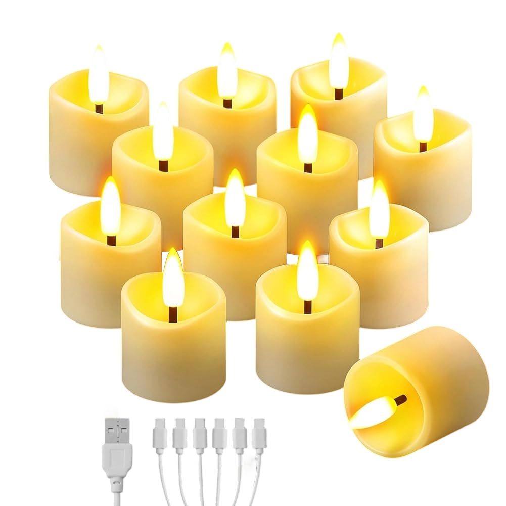 UDSKNV[KSL Flameless LED Votive Fake Candles Rechargeable with Remote Timer, Perfect for Wedding Party Home Decor Window Table