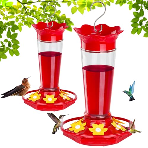 Gbekery Glass Hummingbird Feeders for Outdoors Hanging Ant and Bee Proof Clear 10 OZ 2 Pack Bird Feeders for Outside Hanging 6 Feeding Stations Bird Nectar Feeder for Garden Yard Décor Gifts for Mom