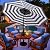 Blissun 9 ft Solar Umbrella 32 LED Lighted Patio Umbrella Table Market Umbrella with Tilt and Crank Outdoor Umbrella for Garden, Deck, Backyard, Pool and Beach (Black and White)