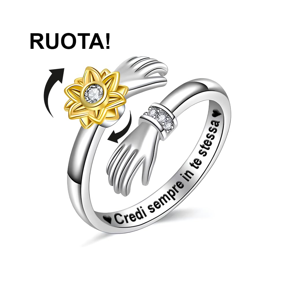 Anello da Donna Argento Sterling 925 - Anello Ispirazionale e di Incoraggiamento per Donne Ragazze Dimensione Pollice Regolabile Anelli allontanare ansia - Cofanetto incluso