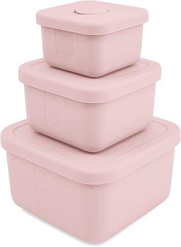 Miniatura 9 de 4 recipientes de silicona para almacenamiento de alimentos con tapas, sin BPA, reutilizables, de silicona, para congelador, lavavajillas (33.8