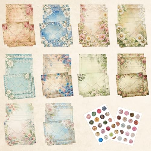 60 Vintage Floral Stationery Set - 30 Lined...