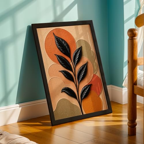 Image of NoWorries Floral Botanical Wall Painting with Frame | Premium Textured Flower & Leaf Artwork, Pastel Nature Wall Decor Framed for Living Room Bedroom Office and Home Decoration (Art-15,13x19inch)