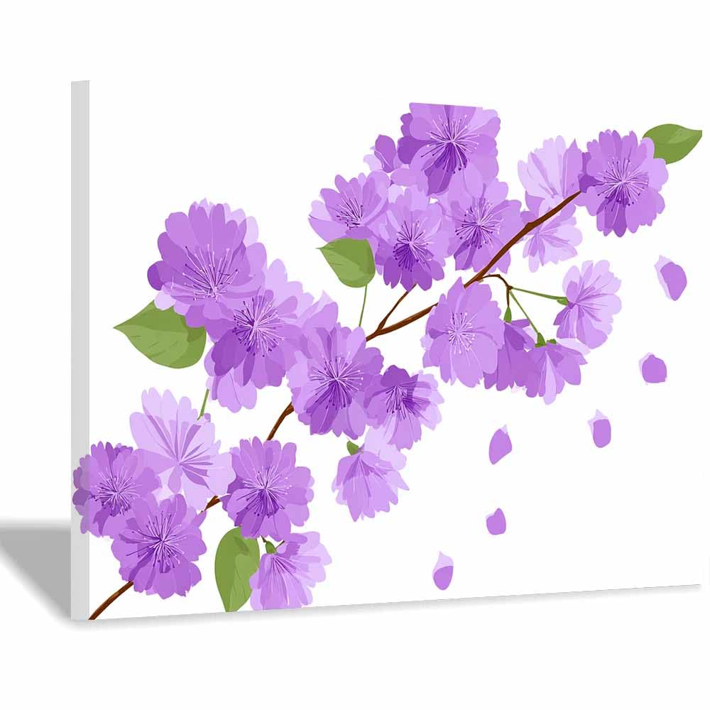 CUDAOO Moderno Flores Arte Deco Botánica Rama de cerezo púrpura decoración de pared moderna para dormitorio, baño, sala de estar（Lila-70x100cm Enmarcado