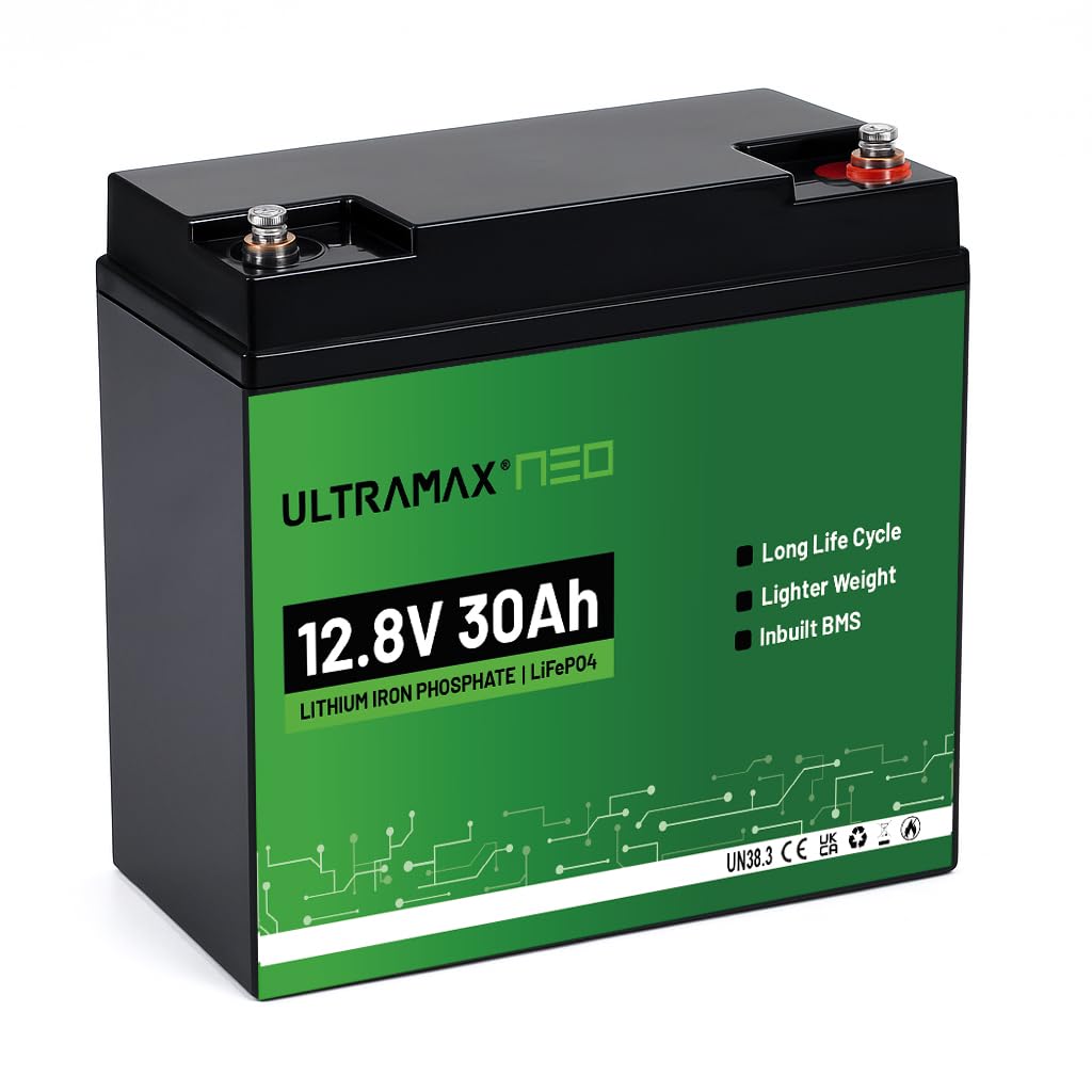 Ultramax Neo LiFePO4 Batterie de rechange 12 V 30 Ah pour SLA – Batterie au lithium haute performance pour scooter de mobilité, fauteuil roulant, chariot de golf et véhicules électriques – Légère 3,2
