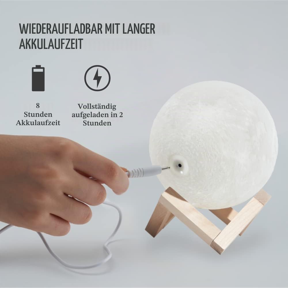 Mydethun 2025 Geschenke für Weihnachten Aktualisieren 16 Farben Mondlampe mit Holzsockel, 18cm LED 3D Mondlicht, Fernbedienung, Nachtlicht, Lampe für Kinder,Mädchen,Schlafzimmer,Heimdekoration