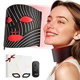 Red Light Therapy for Face,LED Face Mask Light Therapy with Neck Device,103 3-in-1 Light Beads,Remoter Rechargeable,Timing Function,Infrared Red Light Therapy Mask for Home Working Travel Yoga Sleep