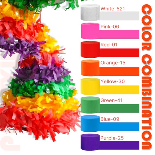 Image of PartyWoo Crepe Paper Streamers 8pcs 656ft Pack of Rainbow Colorful Crepe Paper Streamers for Graduation Baby Shower Unicorn Fiesta Safari Flower Spring Rainbow Theme Birthday Party Decorations
