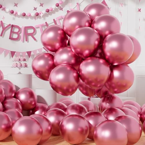 Image of AULE 50Pcs Metallic 12 Inch Pink Chrome Helium Shiny Thicken Balloon | Party Balloons Perfect Decoration for Wedding Birthday Shower Graduation Carnival