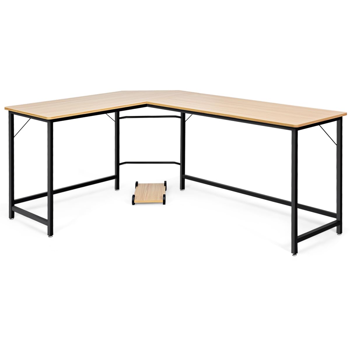 LIFEZEAL Escritorio de Oficina en L, Escritorio de Esquina para 2-3 Ordenadores, Mesa de Estudio Ahorra Espacio con Bandeja para CPU, Estación de Trabajo, MAX 100kg, 167,5x125,5x73,5cm (Natural)