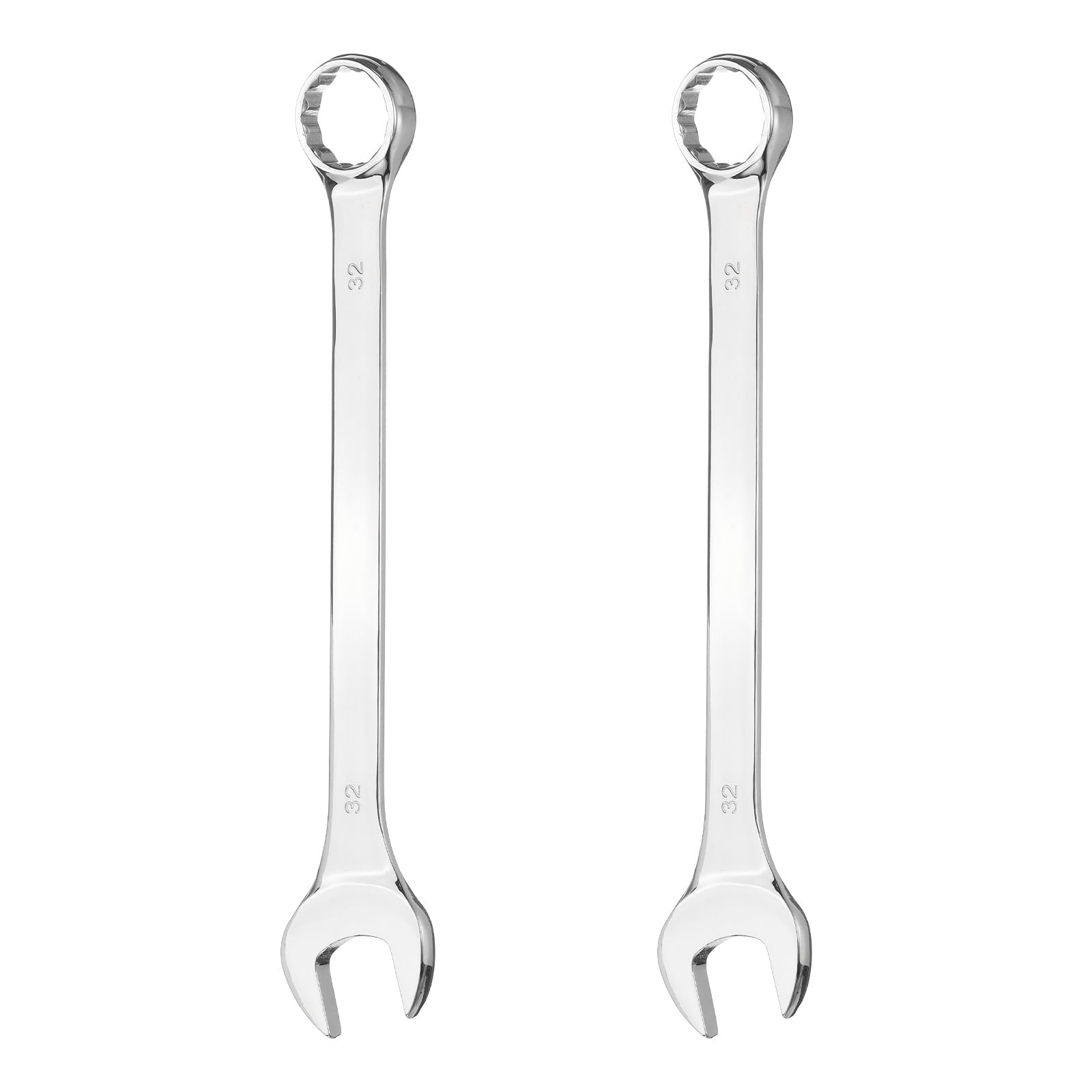 sourcing map 2Pcs Combination Wrench 32mm Metric 12-Point Box and Open End 45# Carbon Steel Double Ended Spanner Tool for Automotive Pipe Furniture Machinery DIY Repair, Silver White