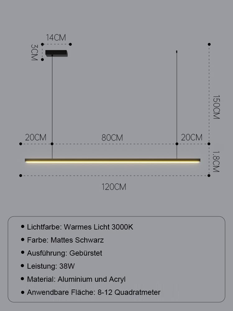LED Ciondolo Tavolo da pranzo Luce a sospensione Moderno Design per Sala da pranzo Ufficio Negozio Cucina Bar Soggiorno Lampada a sospensione Nero Regolabile in altezza (Warm Light,L120cm)