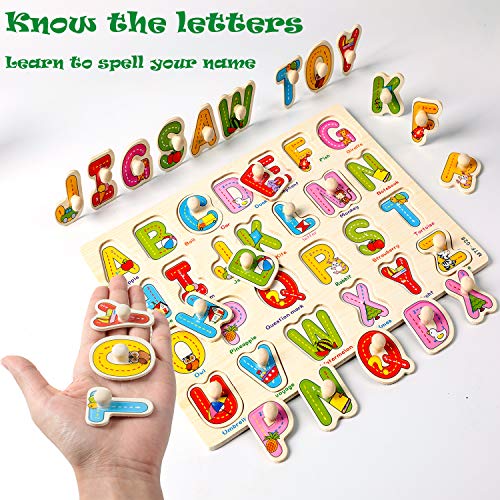 WADILE Toddler Puzzles Wooden Jigsaw Early Education Enlightenment Puzzle Puzzle Small Wooden Peg Toy Alphanumeric Animal Dress Up Shape