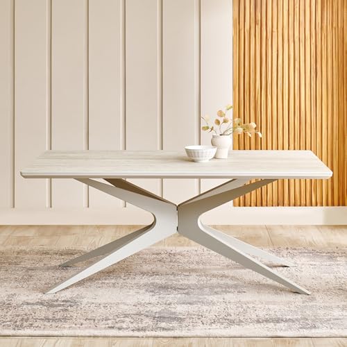 Image of Home Centre | Ivory Ceramic 6 Seater Tables | Table for Home | Ceramic Top, Metal | Beige | 1 Year Warranty