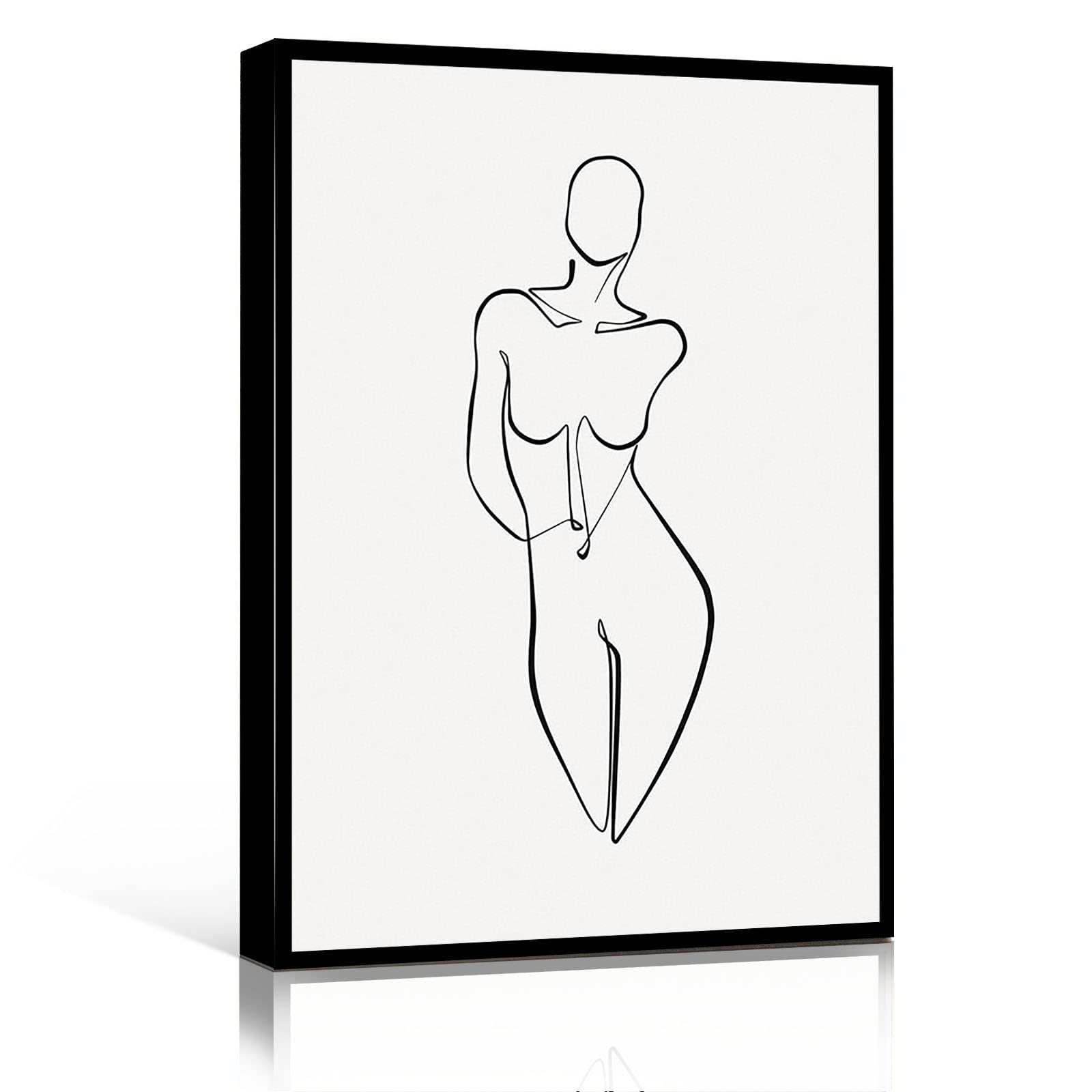 Line Abstract Wall Art Woman Figure Line Art Female Silhouette Drawing Minimalist Female Wall Art Wall Decorations For Living Room 12X18 In Framed Canvas Artwork