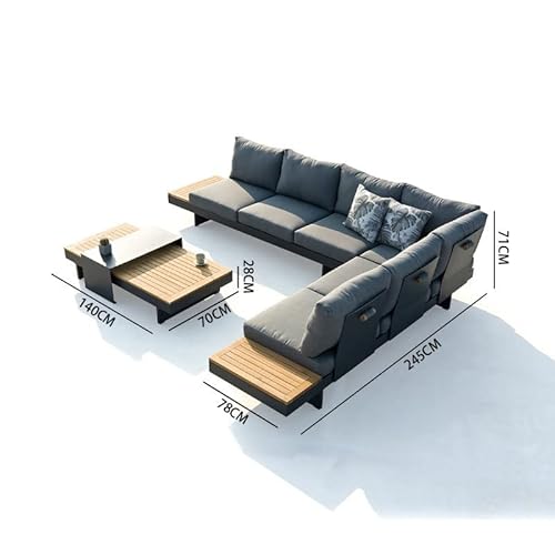 RNQZ Outdoor Furniture Sofa, Aluminum Tube + Wood Strip + 01ifen Cloth + Sponge Material,for Living Room Bedroom Bedroom Patio, Garden Side Table Chair Combination - Image 7