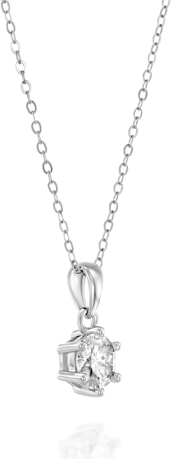 EcoGems Lab Grown Moissanite Pendant Necklace for Women, Round Cut 0.50–1.00 CTW, 16/18 Inch Adjustable Chain