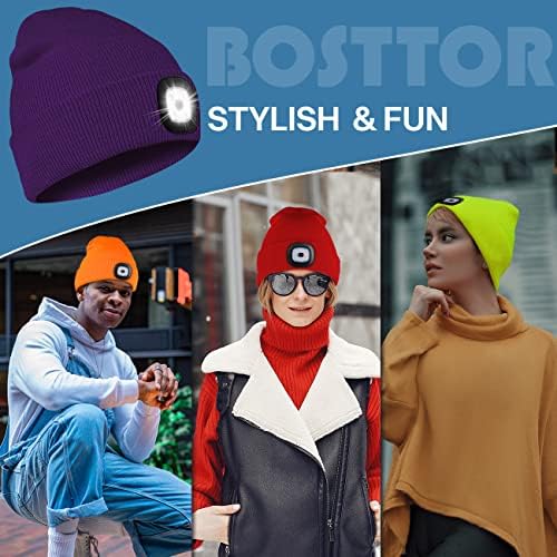 Bosttor LED Torch Hat Beanie with LED Light Rechargeable Head Torch Hat, Unisex Winter Warm Knit Beanie, Gift for Men