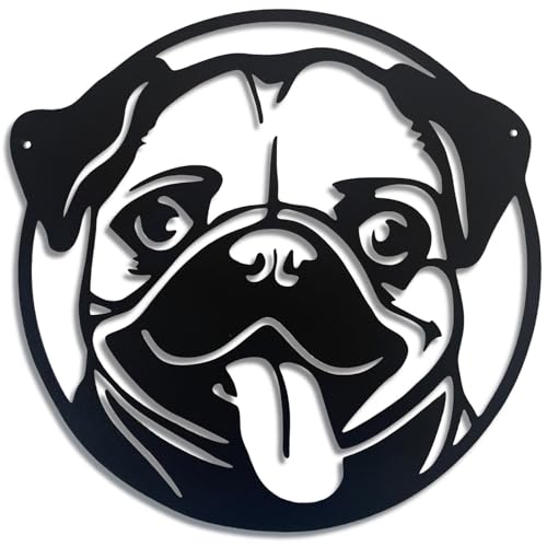 Black Pug Metal Wall Décor,11” Dog Decorations,Unique Modern Iron Statue,Pug Gifts for Pug Lovers,Dog Room Decor,Cartoon Animal 3d Wall Art for Bedroom,LivingRoom,Garden,Cafe,Outdoor Wall Hanging Decor