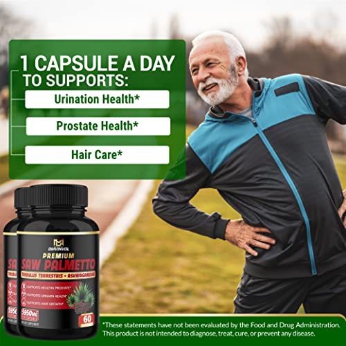 Bmvinvol (2 Packs) Saw Palmetto Supplement 5950Mg - Supports Prostate Health, Urinary Health, Hair Care - Enhanced With Tribulus Terrestris, Ashwagandha Root Extract - 4 Months Supply #TOP5