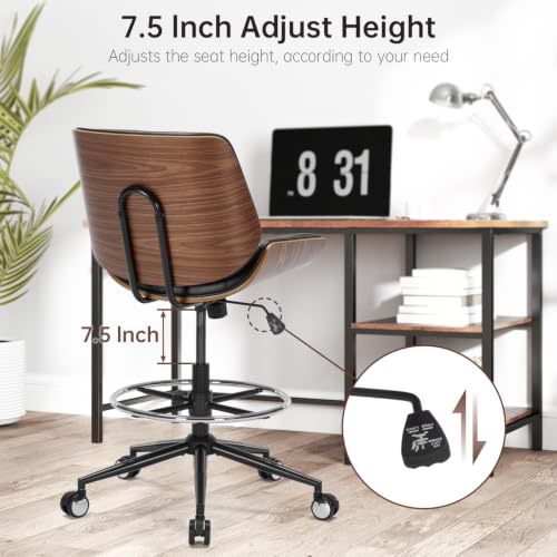 Image of Drafting Office Chair Ergonomic Executive Computer Standing Desk Chair with Adjustable Height and Footrest Ring, Drafting Chair for Counter Height Desk and Drawing (Black)