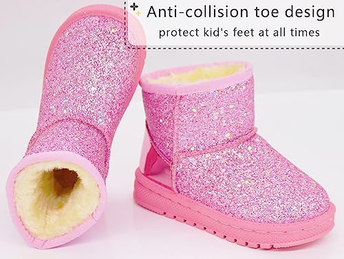 Girls Winter Boots Toddler Girl Boots Warm Sparkle Sequin Outdoor Non-Slip Snow Boot for Little kids2