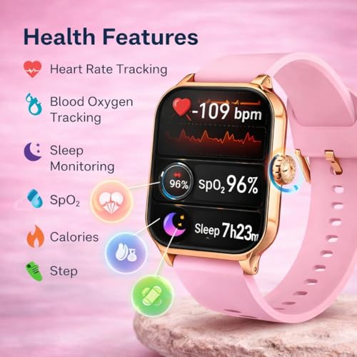 Image of Bouncefit H9 Smart Watch for Men, Women, Boys, Girls, Kids - 2.01 inch Full Touch Screen Display, Bluetooth Calling, Rotating Crown, Workout Modes, Wireless Charging Smart Watch - Pink AA