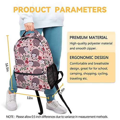 Cute Possum Backpack, 16 Inch Opossum Theme Bookbag with Adjustable Straps, Lightweight, Large Capacity, Durable, School Backpack for Kids Girls Boys3